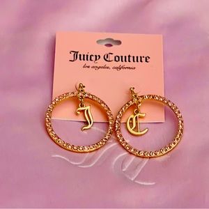 Juicy Couture J C Pink Rhinestone Gold Tone Earrings